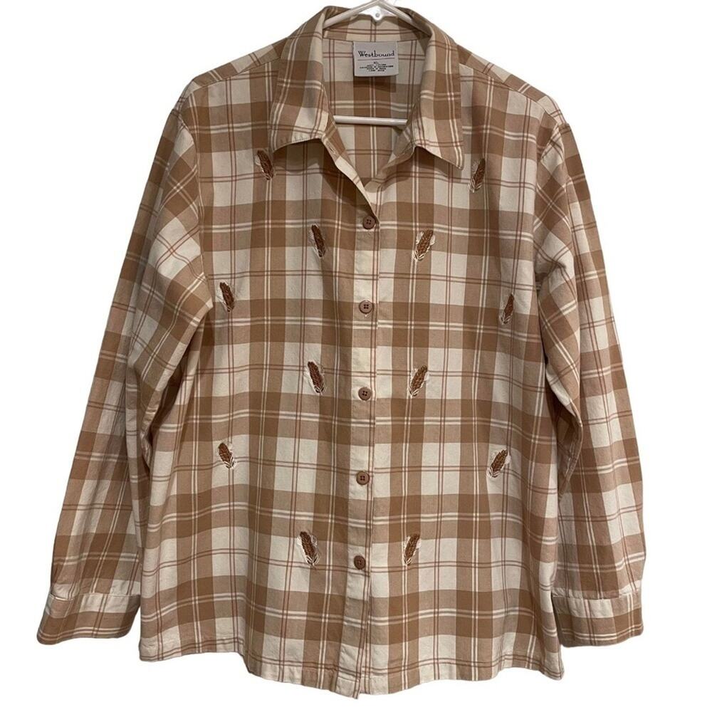 Westbound  100% Cotton Button Down‎ Long Sleeves Plaid Fall Harvest Shirt Sz XL